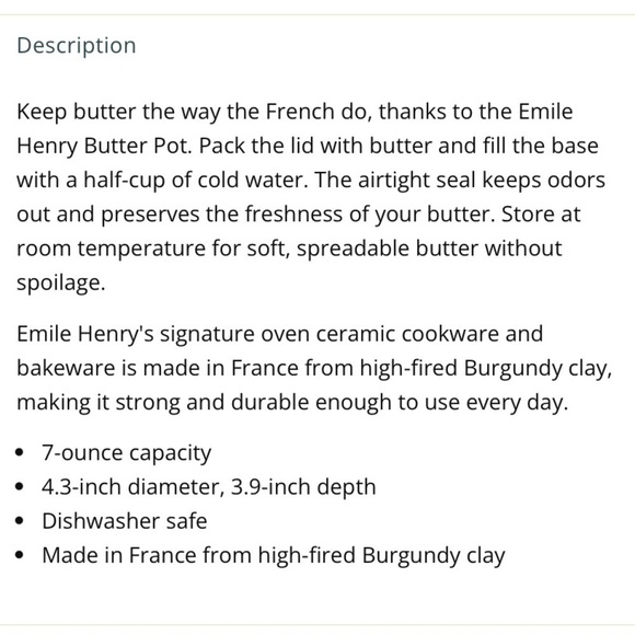 Emile Henry Butter Pot red ceramic nwot butter keep - Picture 6 of 6